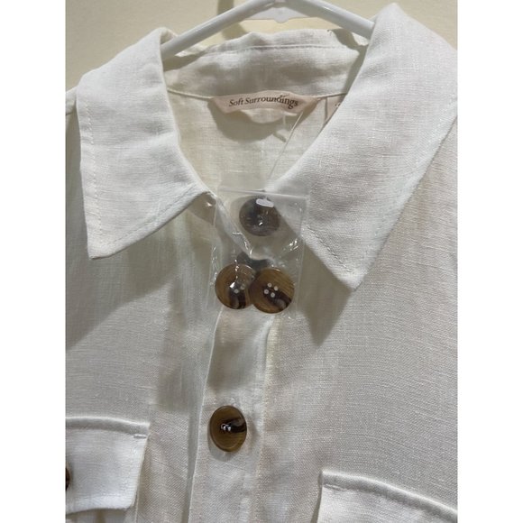 NWT Soft Surroundings White Button Front 100% Linen Shirt Sz Medium - Picture 4 of 8